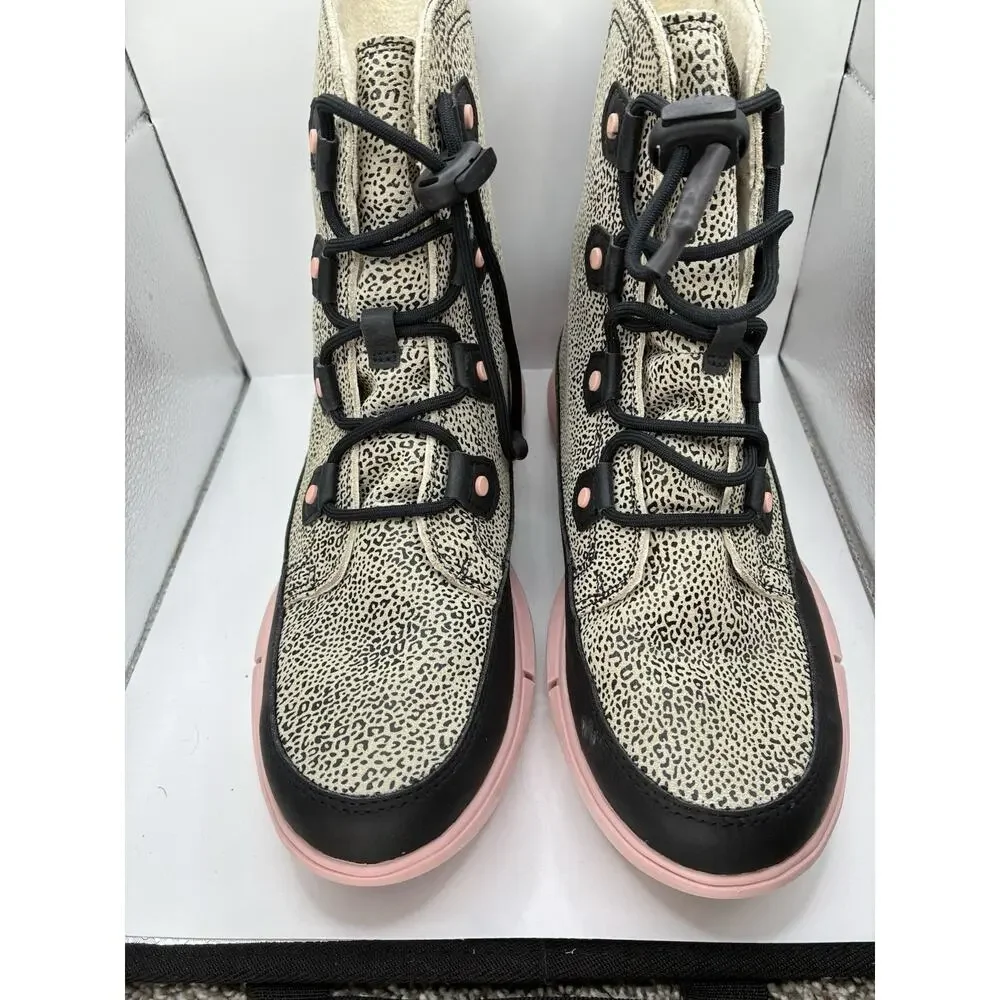 Sorel Explorer Lace Youth 6 Animal Print Waterproof Boots Womens 7.5 Pink Sole